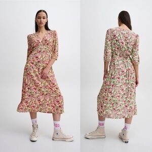 ICHI Enora Button Front Midi Dress